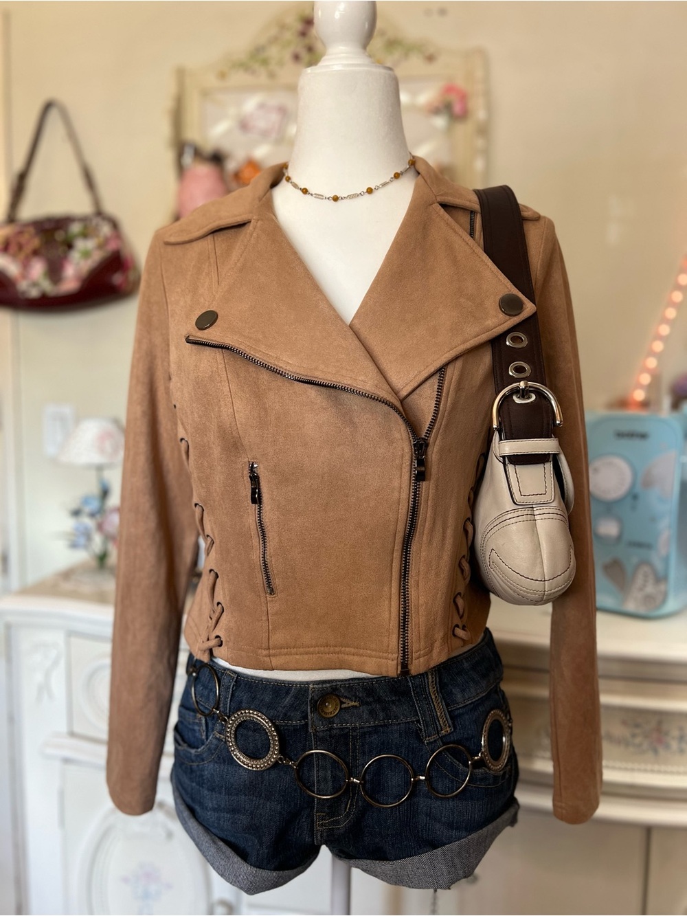 Windsor Suede Moto Jacket in Tan